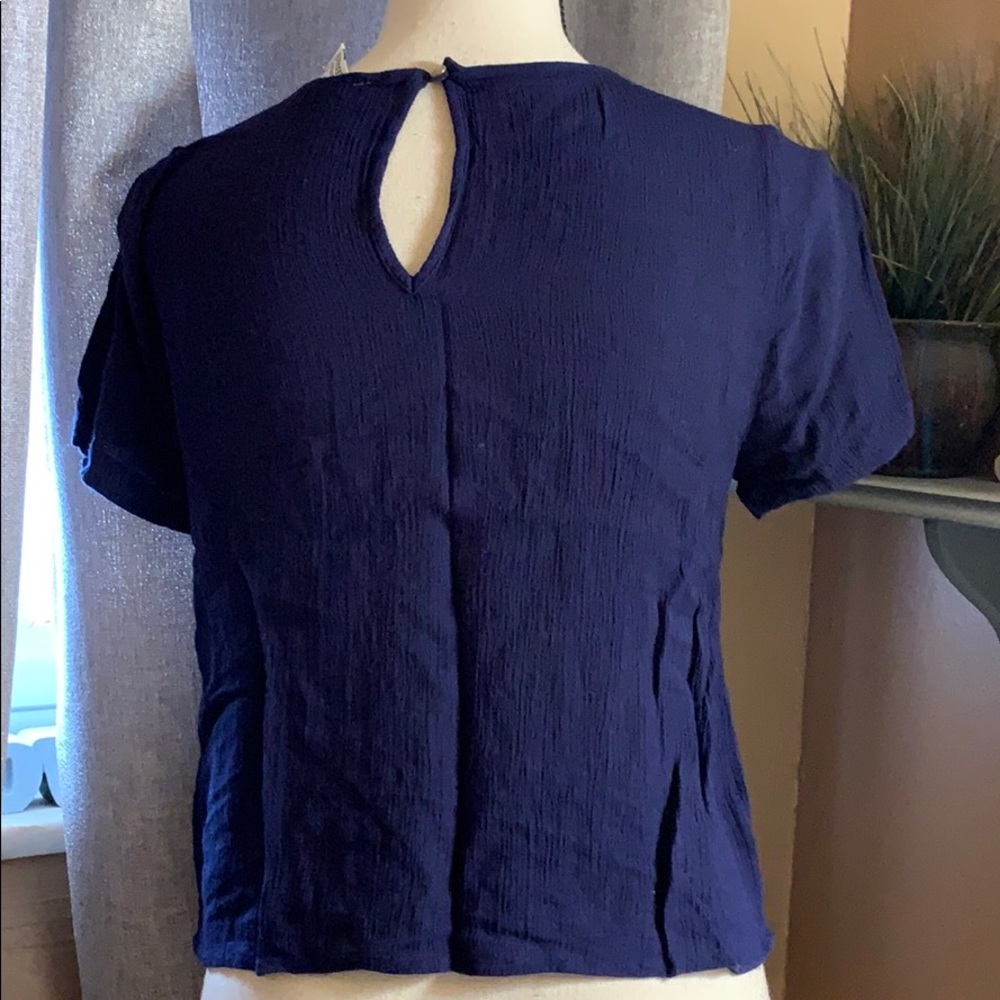 Forever 21 Blue Crochet Detail Round Neckline Short Sleeve Top - Picture 5 of 9